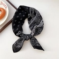 Classic black and white paisley print square silk scarf tied in a stylish bow knot - Black Floral Paisley (05SR)
