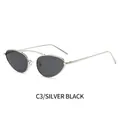Cat eye metal sunglasses with silver frame and dark grey polarized lenses - Silver Frame Black Grey Lens
