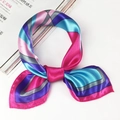 Elegant geometric pattern satin silk scarf with vibrant purple and magenta color blocking - Rose Blue Purple Color Block Geometric Style (5042)