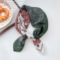 Retro paisley square scarf in dark green and orange with silky finish for women - Contrast Green Orange Paisley (07SR)