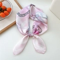 Pink and purple striped silk scarf featuring golden chain and heart patterns in a knot - 12 Pin Earphone
