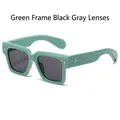 Gafas de sol cuadradas verdes de moda con lentes gris oscuro y remaches metálicos - Marco Verde Lentes Grises