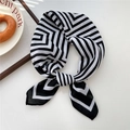 Chic black and white geometric striped square scarf tied in a stylish knot - 16SR-Maze Stripe Black