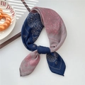 Navy and pink paisley square silk scarf styled with a knot on a white background - Contrast Blue Grey Paisley (08SR)