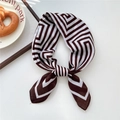 Silk scarf with dark brown geometric zigzag pattern tied in a knot on wooden tray - 17SR-Maze Stripe Brown