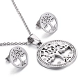 Juego de joyas árbol de la vida en plata con collar y pendientes de botón con cristales - Color Acero