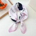 White silk-like square scarf with pink borders and black artistic text print - 14 Pink English Black Cat
