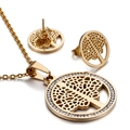Conjunto de collar y pendientes de árbol de la vida dorado con cristales brillantes - Dorado