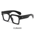 Classic oversized black square frame glasses with gold rivet accents and blue light filter - Black
