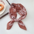 Vintage brown paisley square silk scarf tied in a bow on a white elegant background - Dotted Caramel Paisley (10SR)