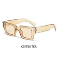 Square thick frame sunglasses in tea frame and tea lens with silver metal accents - Champagne Frame Champagne Lens