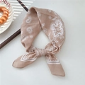 Light brown paisley square scarf with herringbone texture displayed on a white table - Dotted Khaki Paisley (11SR)