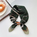 Dark green silk square scarf with vintage chain print and equestrian buckle design - 22SR-Diagonal Chain Belt Green