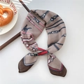 Khaki and brown silk scarf featuring vintage equestrian chain patterns in French style - 25SR-Diagonal Chain Belt Beige Coffee