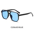 Classic double bridge square sunglasses featuring a black frame and blue lenses - Black Frame Blue Lens