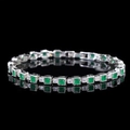 Elegante zilveren armband met groene vierkante edelstenen en zirkonia kristallen - Groen