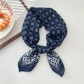 Navy blue retro geometric square scarf with white polka dots and heart patterns - Dotted Geometric Frame Navy Blue (20SR)