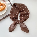 Dark brown long silk scarf with white floral and paisley pattern for hair and neck - Disk Paisley Brown (21SR)