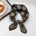 Dark brown cashew flower square scarf tied in a bow with boho mandala print - 32SR-Bubble Floral Chestnut