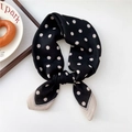 Classic black satin scarf with white polka dots and beige contrast hem detail - Dot Black (24SR)