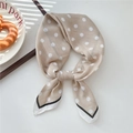 Beige silk scarf with white polka dots and black contrast border for women - Dot Khaki (25SR)