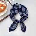 Dark blue paisley square scarf with white floral patterns tied for neck or hair styling - 34SR-Bubble Floral Navy