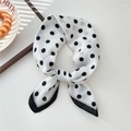 Elegant white square silk scarf with black polka dots and fine black border trim - Dot Milk White (26SR)