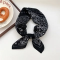 Classic black and white paisley print square scarf tied in a stylish bow knot - 35SR-Paisley Lotus Grid Black