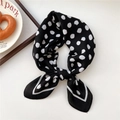 Vintage black silk scarf with white polka dots for hair styling and neck accessory - Irregular Spotted Black (27SR)