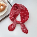 Red paisley pattern square scarf tied as a necktie in classic cotton material - 38SR-Paisley Lotus Grid Red