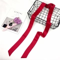 Long wine red satin scarf with glossy finish draped over a black iron wire basket - Red / 4-195cm