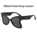 Chic butterfly shaped sunglasses with black frame and dark grey UV protection lenses - Black Frame Black Grey Lens