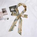 Close-up of champagne narrow silk scarf with vintage chain and belt print on white fabric - Beige Rope Chain / 4-195cm