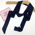 Navy blue satin skinny scarf for women, long silk ribbon accessory on white background - Navy Blue