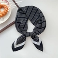 Vintage black and white striped silk square scarf for women with elegant knot styling - Arrow Fine Stripe Black (33SR)