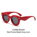 Fashionable oversized red puffy frame sunglasses with dark grey lenses and gold accents - Red Frame Dark Grey Lens