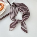 Brown and white striped silk neck scarf tied in a bow with elegant diagonal texture - Diagonal Contrast Beige Dark Coffee (35SR)