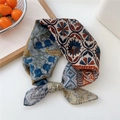 Retro bohemian floral silk square scarf featuring blue bellflower and geometric patterns - 53x53cm / Color Block Paisley Blue