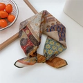 Foulard carré en soie rétro avec motifs floraux orange et imprimés persans géométriques - 53x53cm / Bloc de couleurs Art mural