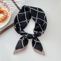 Black silk neck scarf with white grid and red hearts, khaki twill trim detail - Small Heart Plaid Black (40SR)