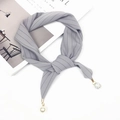 Gray striped neck scarf featuring a faux pearl and rhinestone sphere pendant drop - Gray Stripe (with Pearl Rhinestone Pendant) / Gray