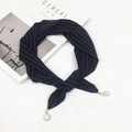 Navy blue striped silk scarf with elegant pearl and rhinestone ball pendant accents - Black Stripe (with Pearl Rhinestone Pendant) / Black