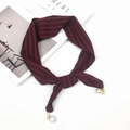 Burgundy striped neck scarf with decorative faux pearl and rhinestone ball pendants - Wine Red Stripe (with Pearl Rhinestone Pendant) / Burgundy