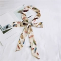 Elegant off-white skinny scarf featuring multi-color feather print on a soft fabric - Beige Feather