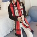 Thick winter pashmina scarf for women in red and beige color block with tassels - Red Lace Border