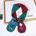 Artistic color-block silk scarf featuring modern character illustrations in dark green and red - Artistic Wave Character Illustration (1圆角大波浪男女)