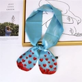 Light blue silk scarf with red heart patterns on flat lay minimalist background - Blue Flying Red Hearts (4圆角飞翔心)