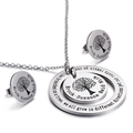 Silver tree of life necklace and earrings set with custom names and family quote - Steel Color (KS86727-K)