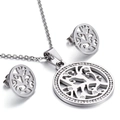 Polished titanium steel Tree of Life jewelry set with sparkling rhinestones and O-chain - Silver (KS86174-K)