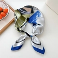 Elegant 70cm square silk scarf with geometric abstract patterns in blue and green - 70x70cm / Abstract Blue Brush Stroke (01)